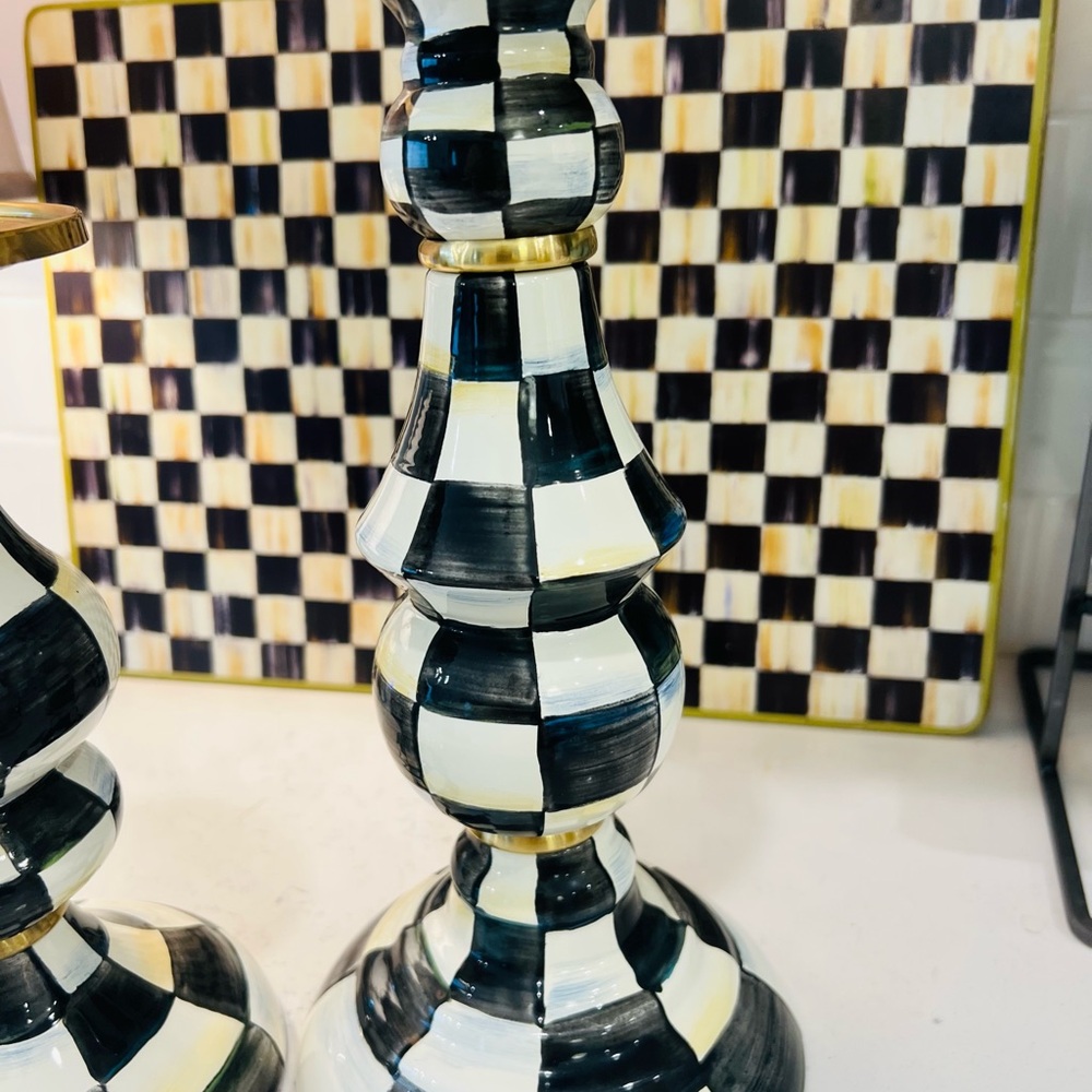 MACKENZIE-CHILDS Courtly Check Pillar Candlesticks Medium And Large - Picture 4 of 7